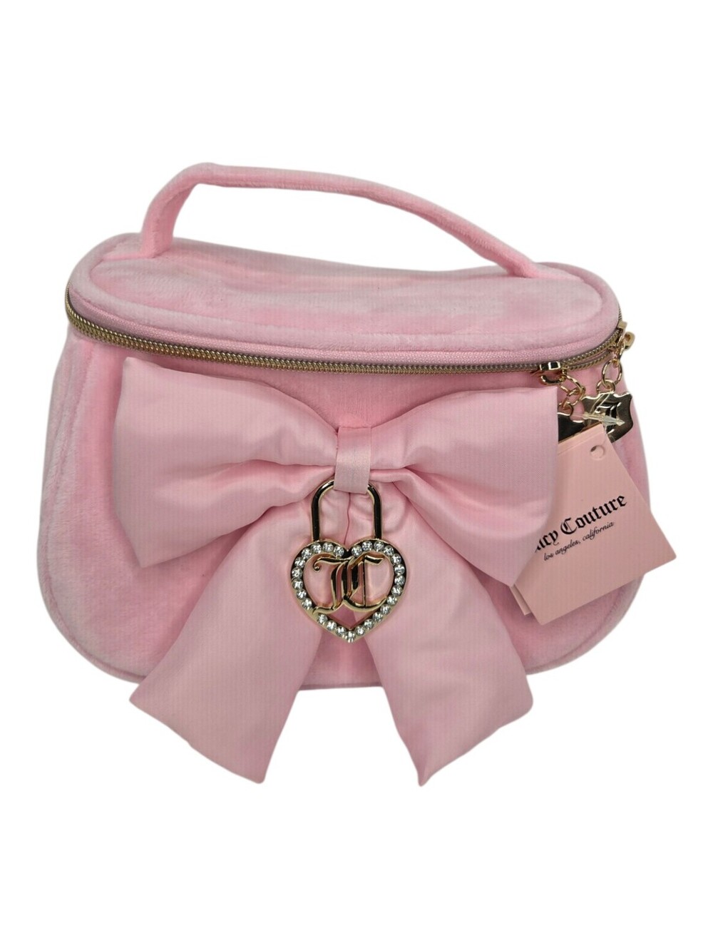 💕▪️Juicy Couture ▪️velour Soft Pink Satin Bow Cosmetic Case with Heart Charm